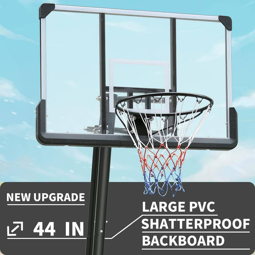 44 In. Backboard Portable Basketball Goal System with Stable Base and Wheels, Height Adjustable 6 to 10 Ft.