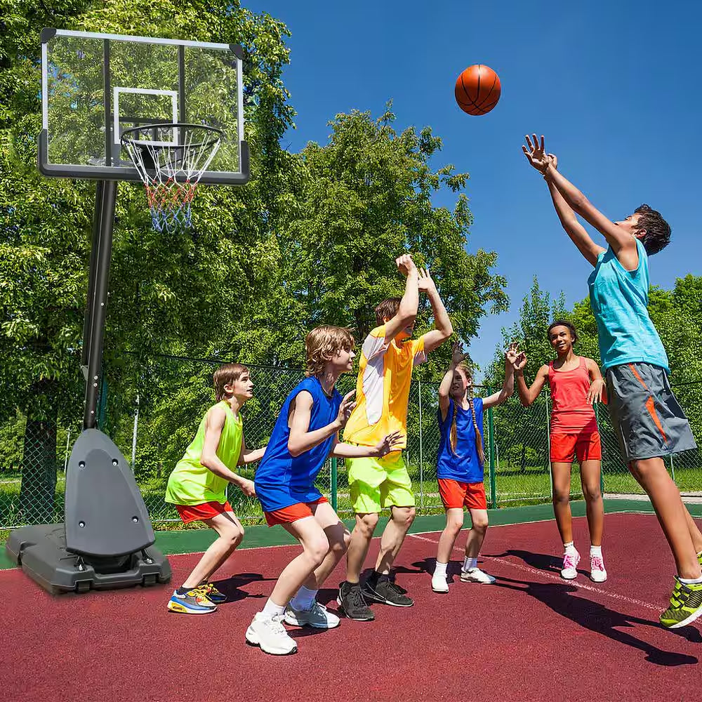 44 In. Backboard Portable Basketball Goal System with Stable Base and Wheels, Height Adjustable 6 to 10 Ft.
