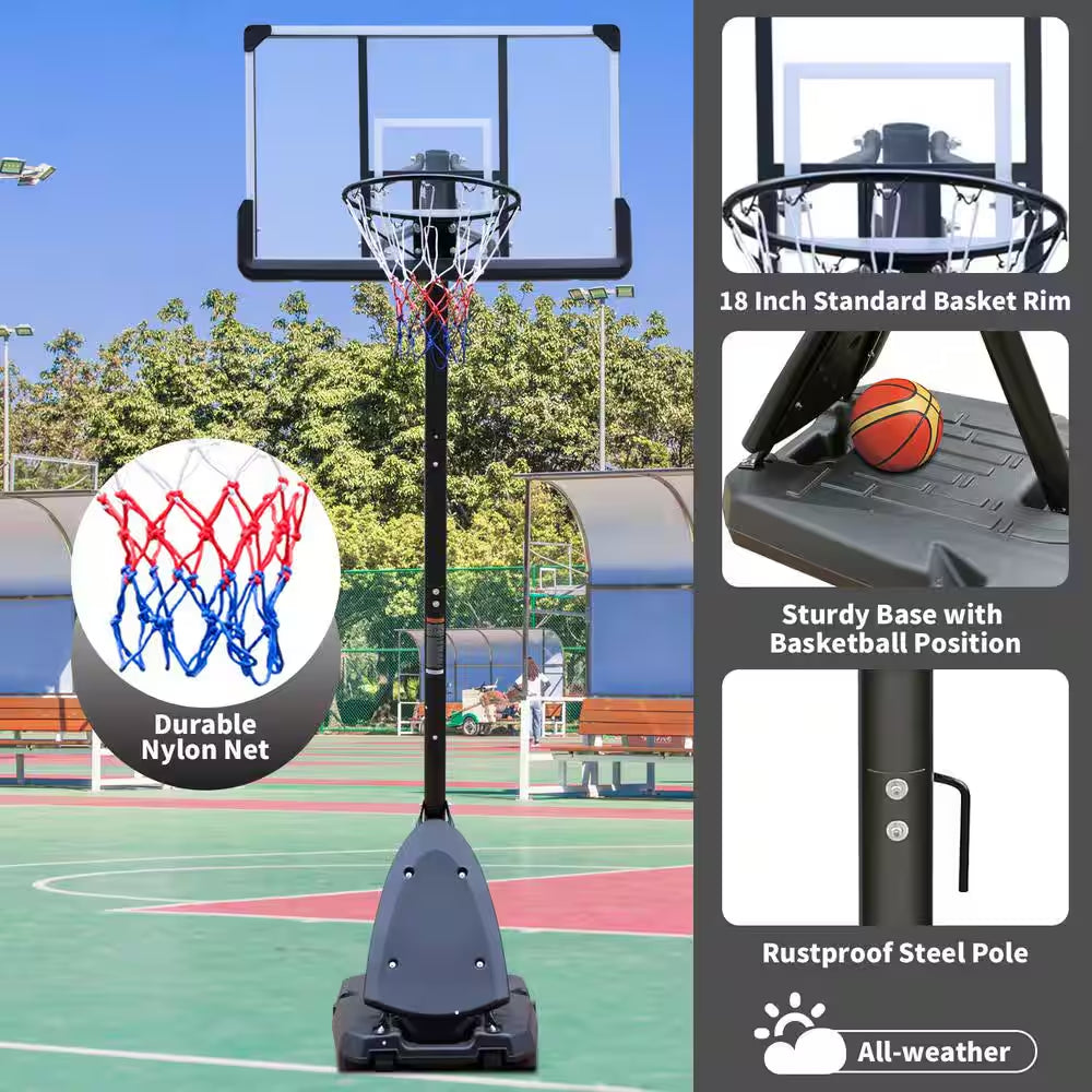 44 In. Backboard Portable Basketball Goal System with Stable Base and Wheels, Height Adjustable 6 to 10 Ft.