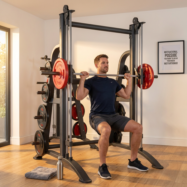 Smith Machine Built for Heavy Shoulder Training, Multi-Position Bar, Safety Catches, Accessory Compatible